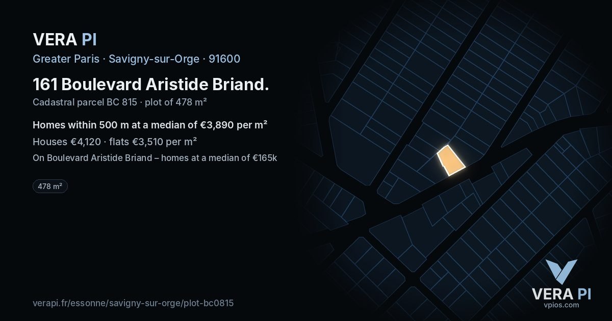 161 Boulevard Aristide Briand, Savigny-sur-Orge at night – the plot lit, the parcels around coloured by the prices near them