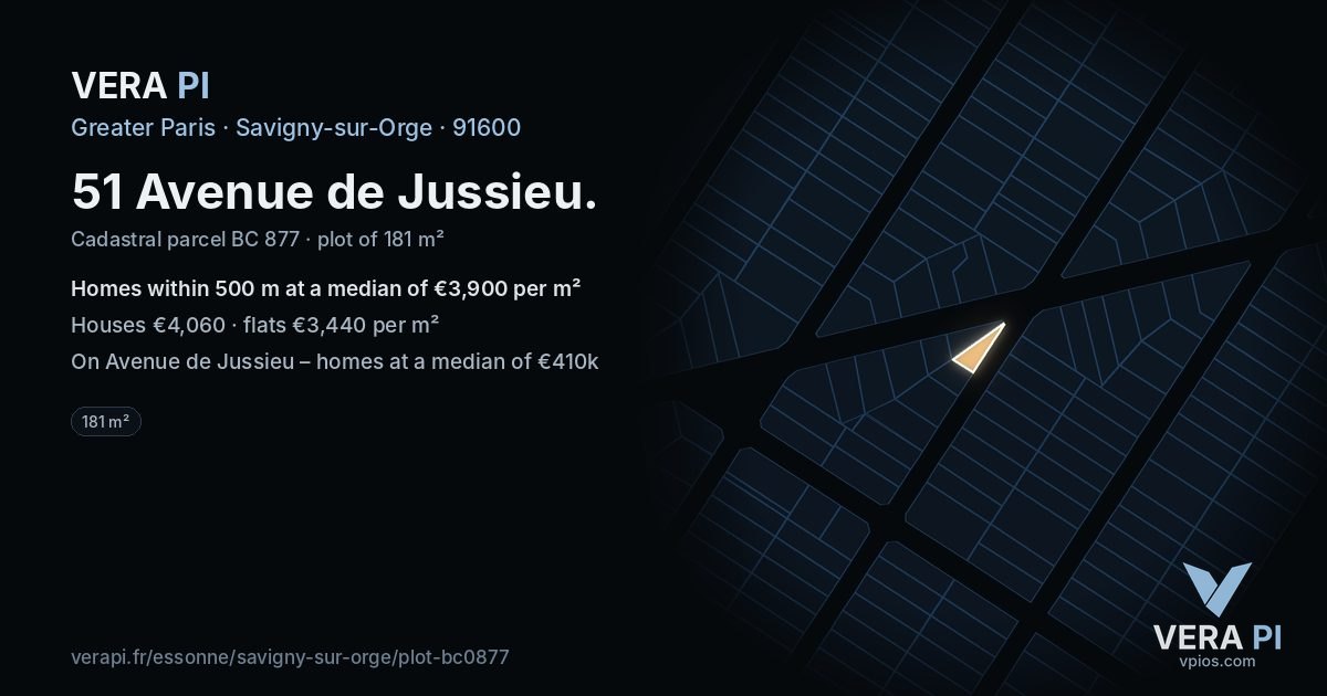 51 Avenue de Jussieu, Savigny-sur-Orge at night – the plot lit, the parcels around coloured by the prices near them