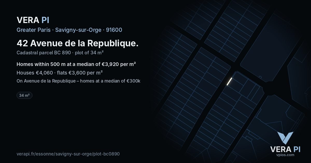 42 Avenue de la Republique, Savigny-sur-Orge at night – the plot lit, the parcels around coloured by the prices near them
