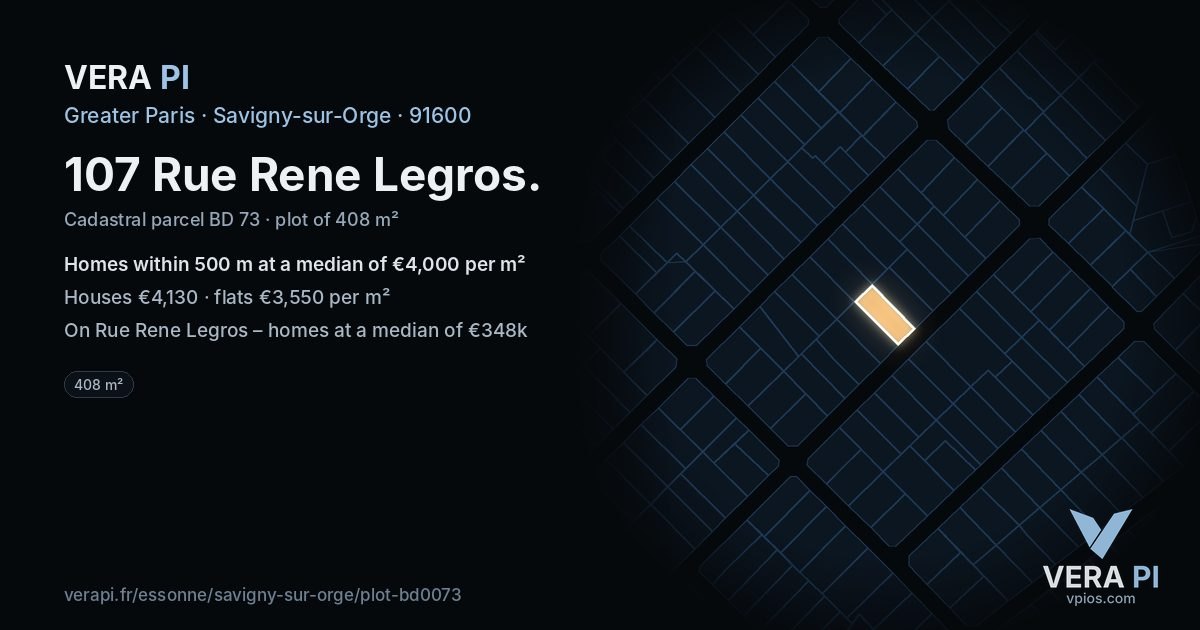 107 Rue Rene Legros, Savigny-sur-Orge at night – the plot lit, the parcels around coloured by the prices near them