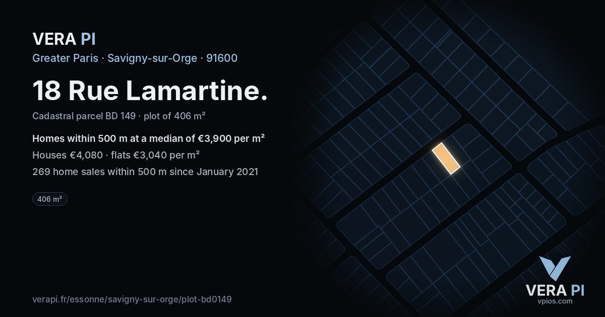 18 Rue Lamartine, Savigny-sur-Orge at night – the plot lit, the parcels around coloured by the prices near them