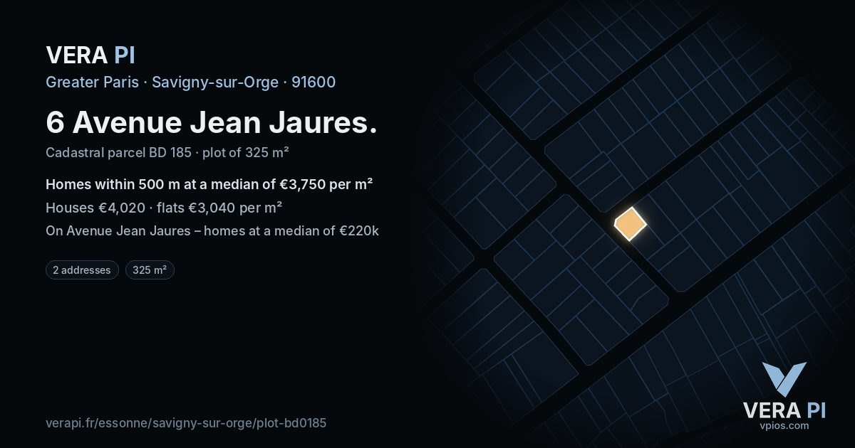 6 Avenue Jean Jaures, Savigny-sur-Orge at night – the plot lit, the parcels around coloured by the prices near them