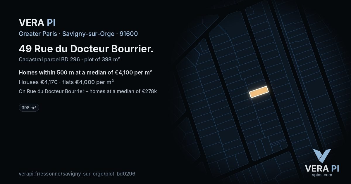 49 Rue du Docteur Bourrier, Savigny-sur-Orge at night – the plot lit, the parcels around coloured by the prices near them