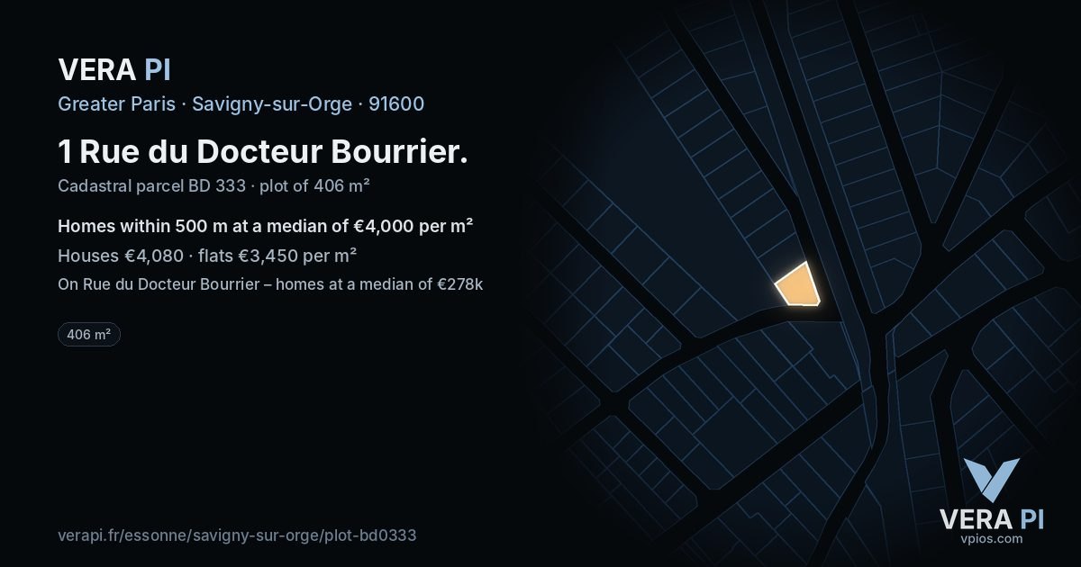 1 Rue du Docteur Bourrier, Savigny-sur-Orge at night – the plot lit, the parcels around coloured by the prices near them