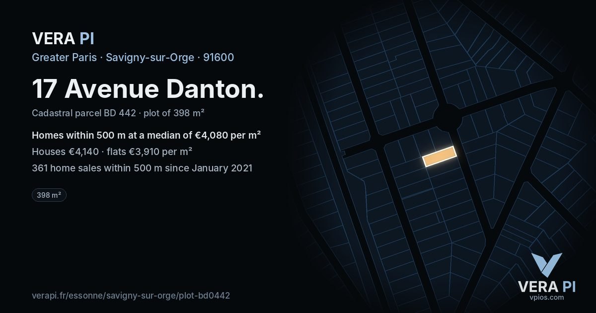 17 Avenue Danton, Savigny-sur-Orge at night – the plot lit, the parcels around coloured by the prices near them