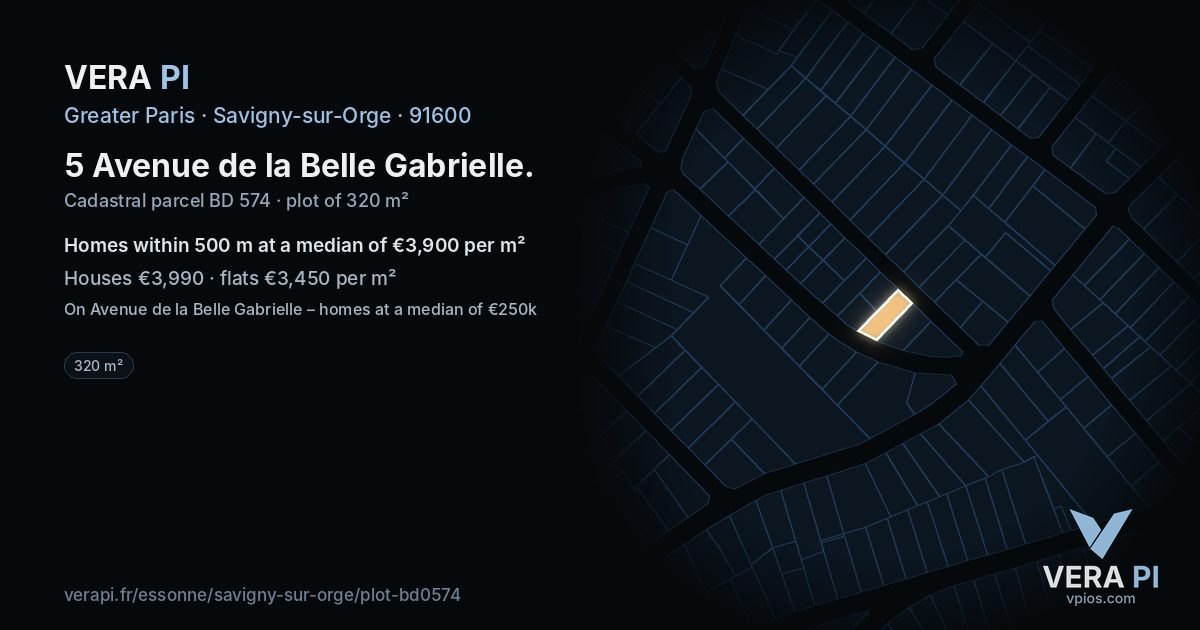 5 Avenue de la Belle Gabrielle, Savigny-sur-Orge at night – the plot lit, the parcels around coloured by the prices near them