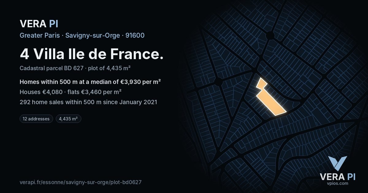 4 Villa Ile de France, Savigny-sur-Orge at night – the plot lit, the parcels around coloured by the prices near them