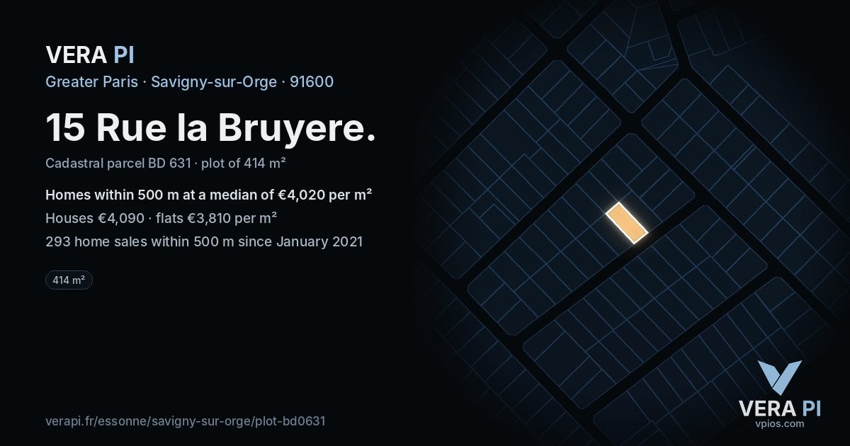 15 Rue la Bruyere, Savigny-sur-Orge at night – the plot lit, the parcels around coloured by the prices near them