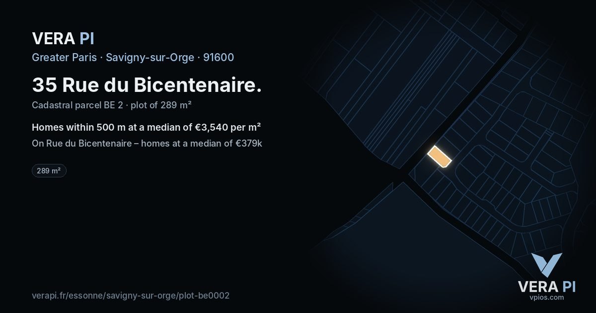 35 Rue du Bicentenaire, Savigny-sur-Orge at night – the plot lit, the parcels around coloured by the prices near them