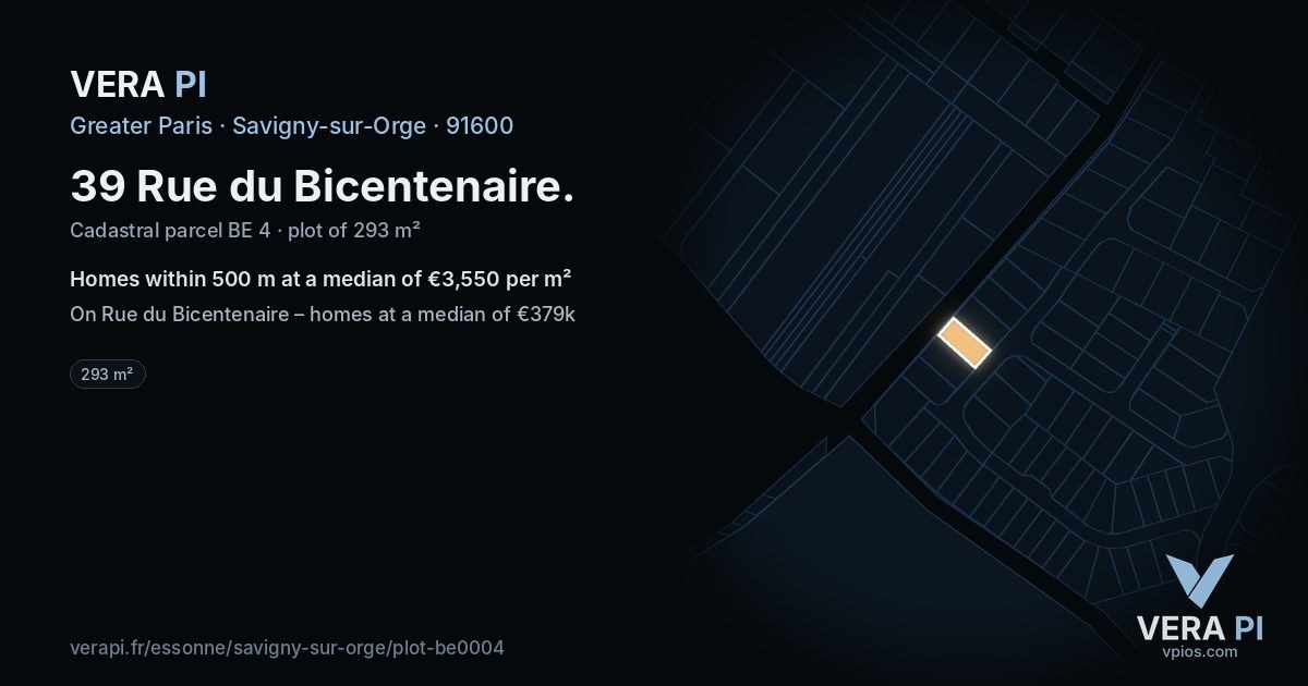 39 Rue du Bicentenaire, Savigny-sur-Orge at night – the plot lit, the parcels around coloured by the prices near them