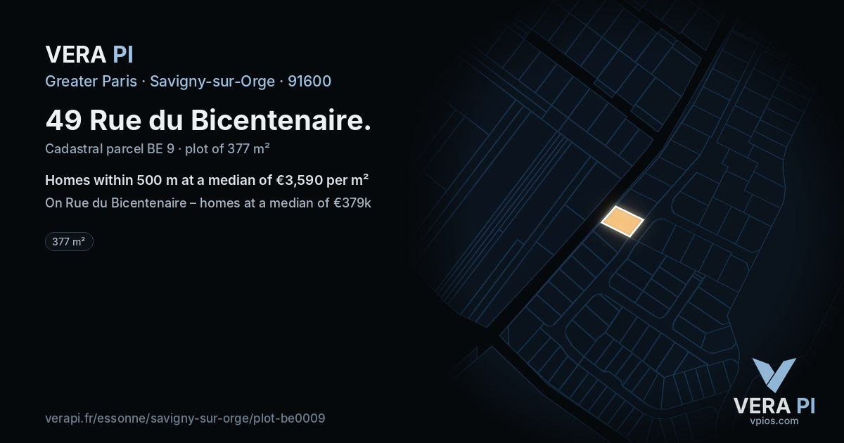 49 Rue du Bicentenaire, Savigny-sur-Orge at night – the plot lit, the parcels around coloured by the prices near them