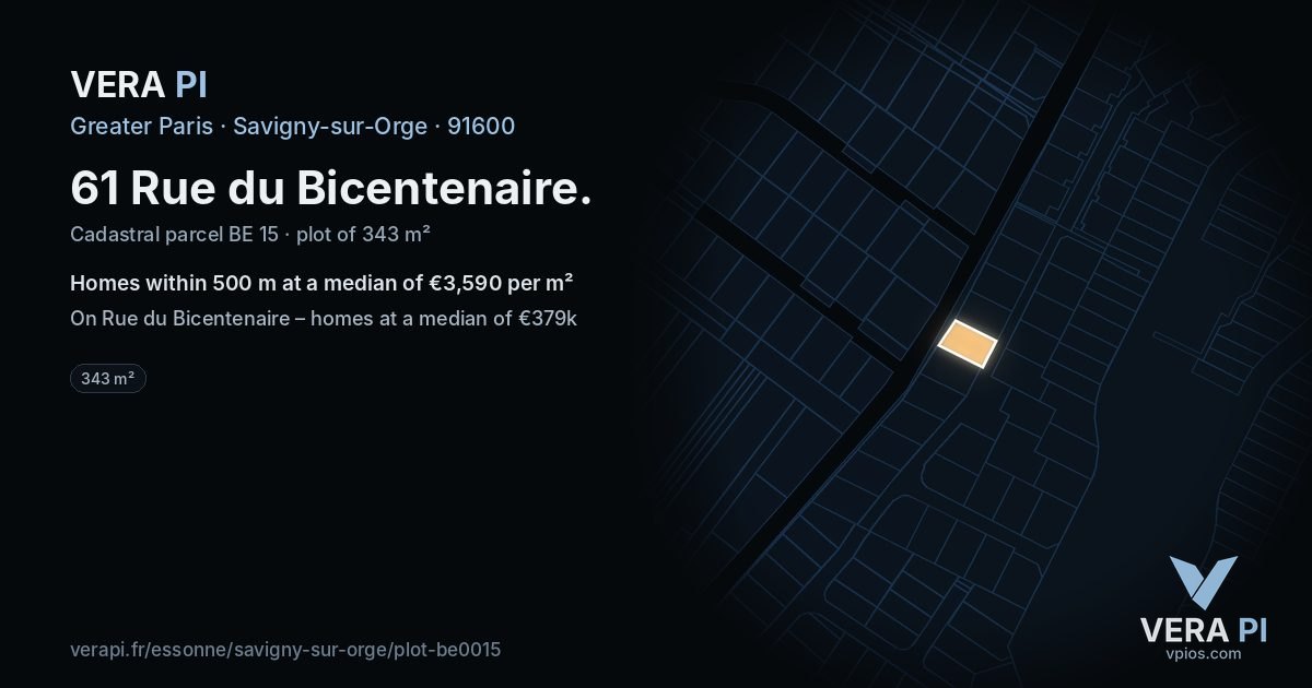 61 Rue du Bicentenaire, Savigny-sur-Orge at night – the plot lit, the parcels around coloured by the prices near them