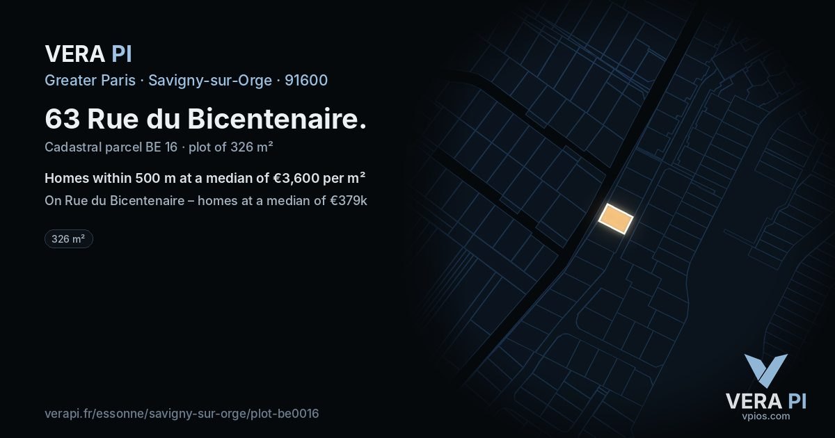 63 Rue du Bicentenaire, Savigny-sur-Orge at night – the plot lit, the parcels around coloured by the prices near them