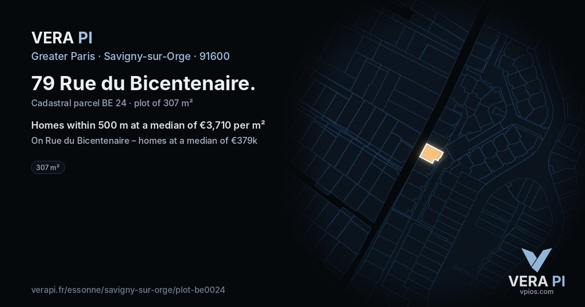 79 Rue du Bicentenaire, Savigny-sur-Orge at night – the plot lit, the parcels around coloured by the prices near them
