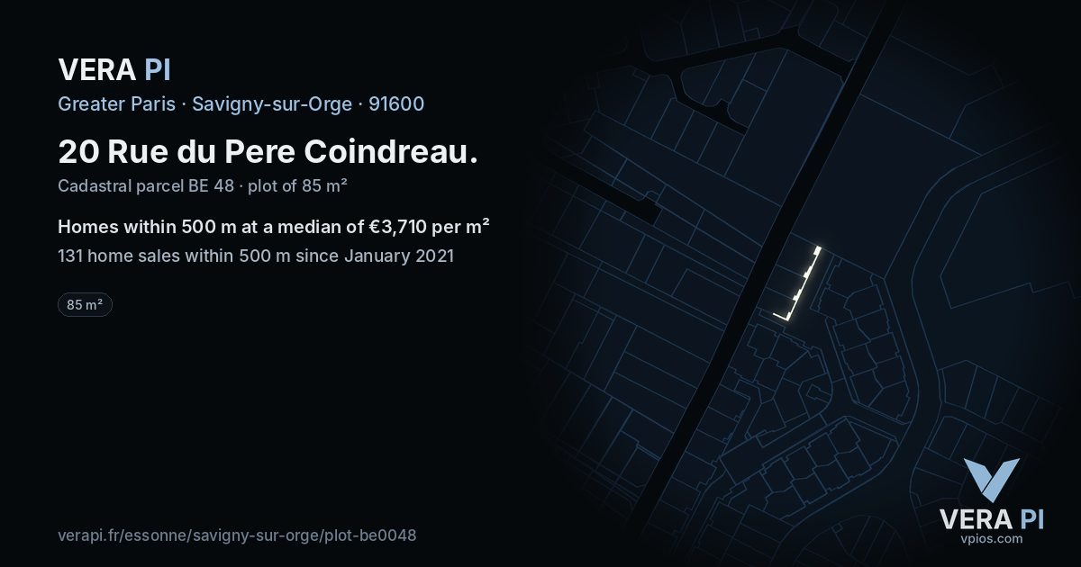 20 Rue du Pere Coindreau, Savigny-sur-Orge at night – the plot lit, the parcels around coloured by the prices near them