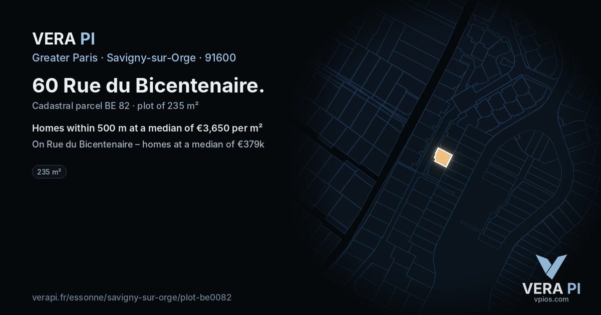 60 Rue du Bicentenaire, Savigny-sur-Orge at night – the plot lit, the parcels around coloured by the prices near them