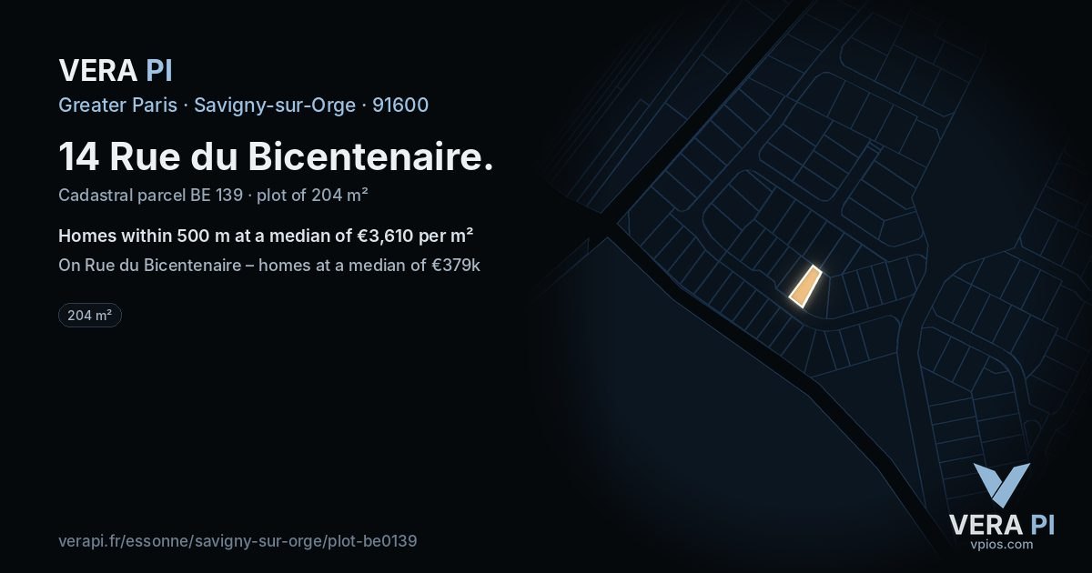 14 Rue du Bicentenaire, Savigny-sur-Orge at night – the plot lit, the parcels around coloured by the prices near them