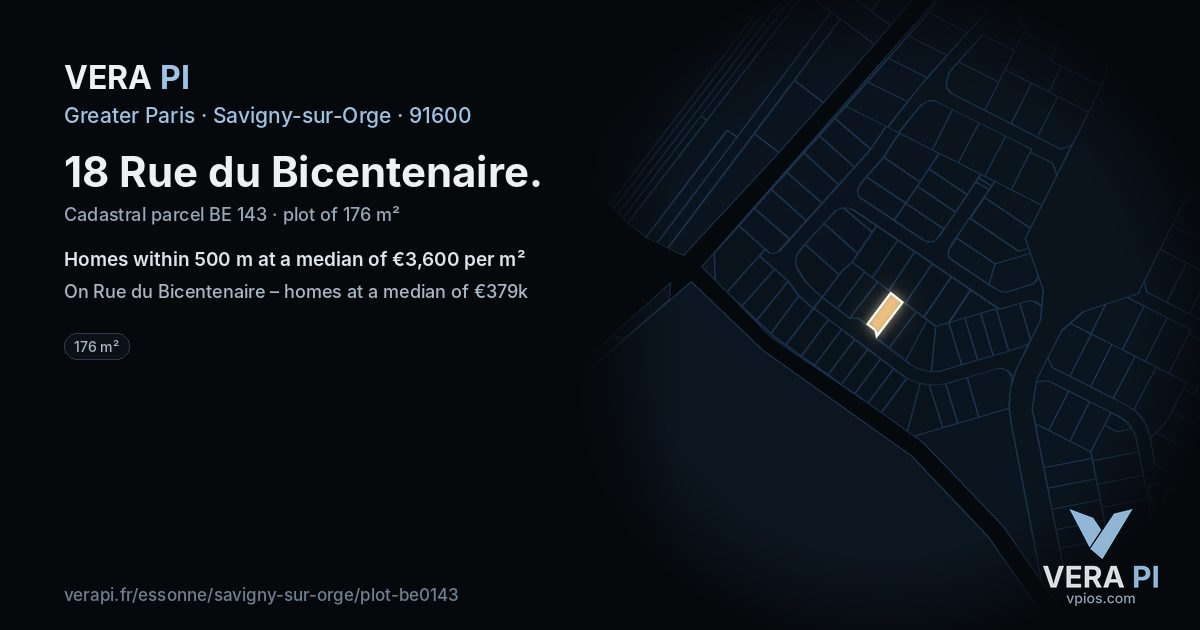 18 Rue du Bicentenaire, Savigny-sur-Orge at night – the plot lit, the parcels around coloured by the prices near them