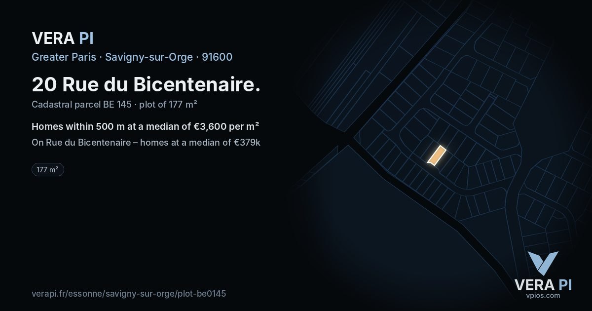 20 Rue du Bicentenaire, Savigny-sur-Orge at night – the plot lit, the parcels around coloured by the prices near them