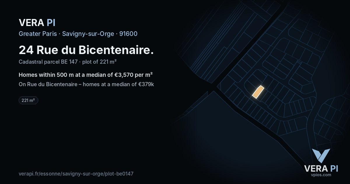 24 Rue du Bicentenaire, Savigny-sur-Orge at night – the plot lit, the parcels around coloured by the prices near them