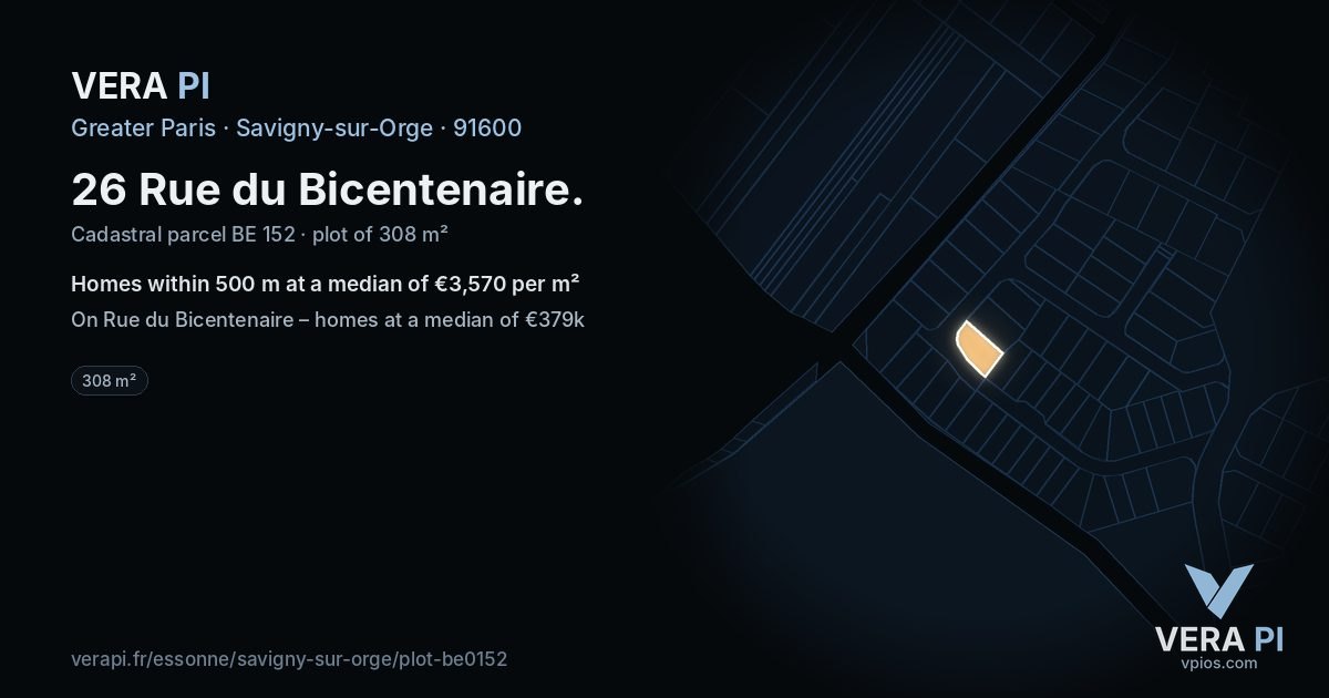 26 Rue du Bicentenaire, Savigny-sur-Orge at night – the plot lit, the parcels around coloured by the prices near them