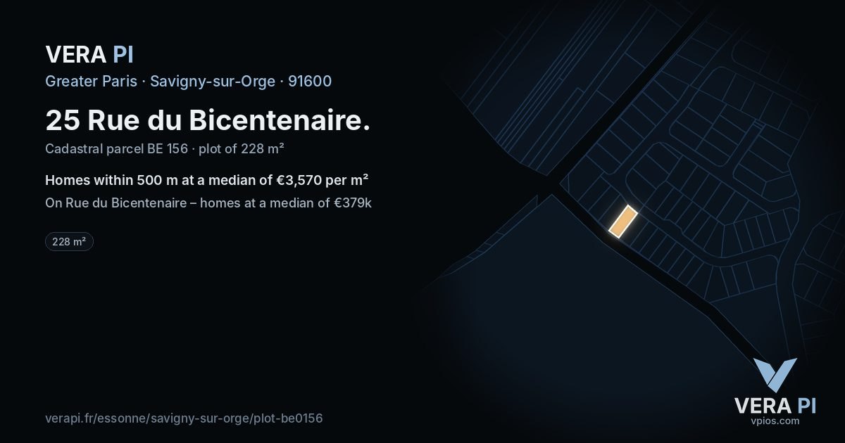 25 Rue du Bicentenaire, Savigny-sur-Orge at night – the plot lit, the parcels around coloured by the prices near them