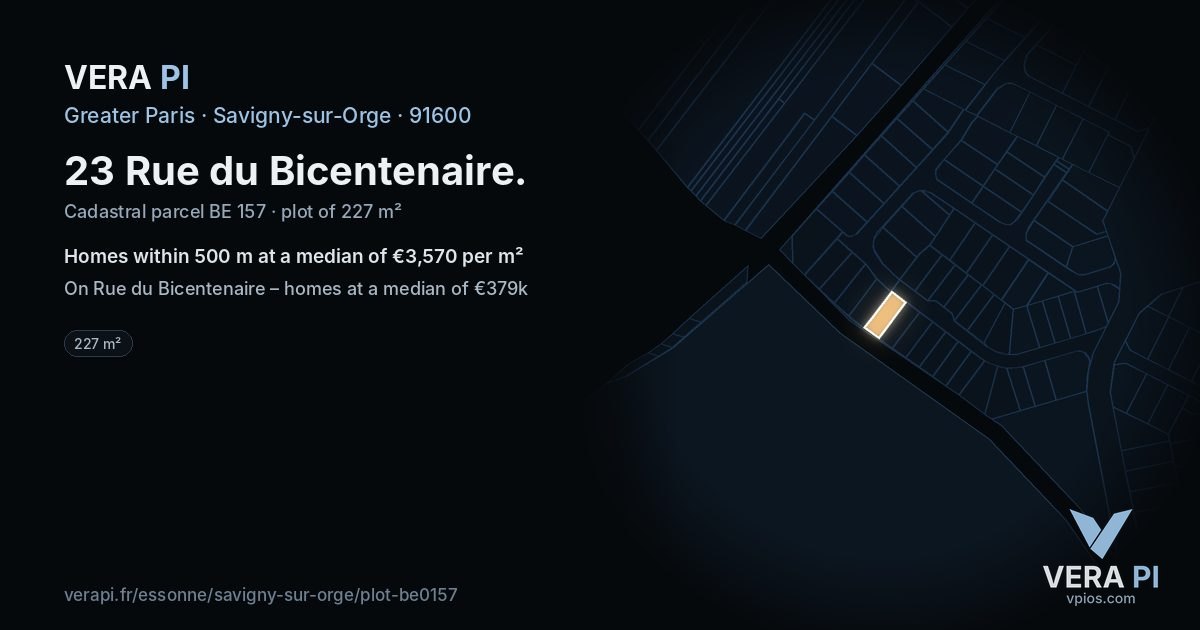 23 Rue du Bicentenaire, Savigny-sur-Orge at night – the plot lit, the parcels around coloured by the prices near them