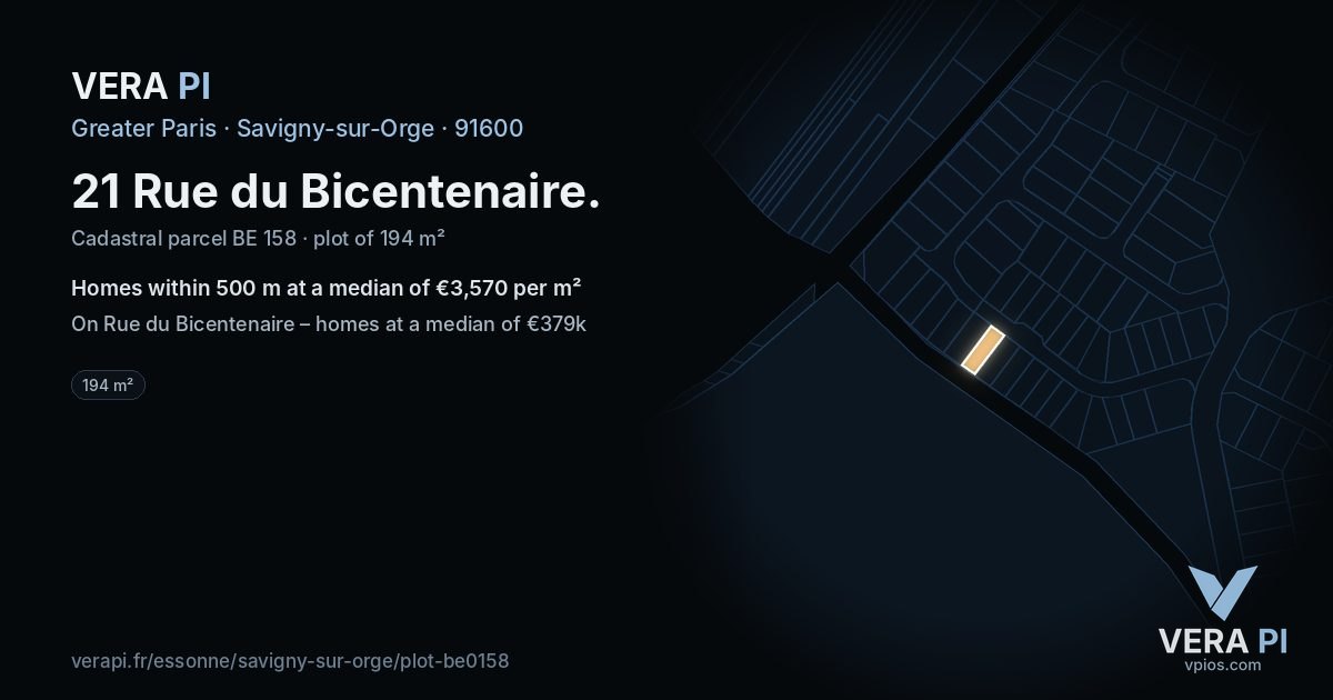21 Rue du Bicentenaire, Savigny-sur-Orge at night – the plot lit, the parcels around coloured by the prices near them