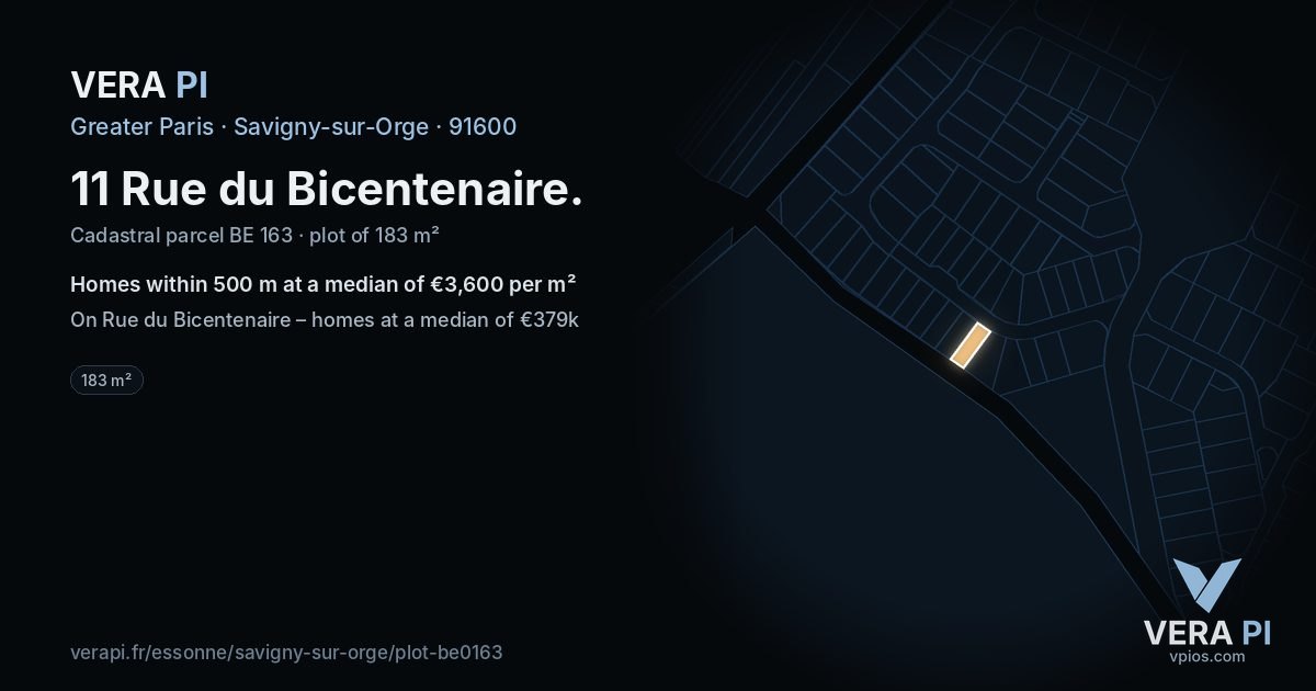 11 Rue du Bicentenaire, Savigny-sur-Orge at night – the plot lit, the parcels around coloured by the prices near them