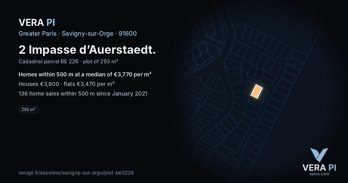 2 Impasse d’Auerstaedt, Savigny-sur-Orge at night – the plot lit, the parcels around coloured by the prices near them