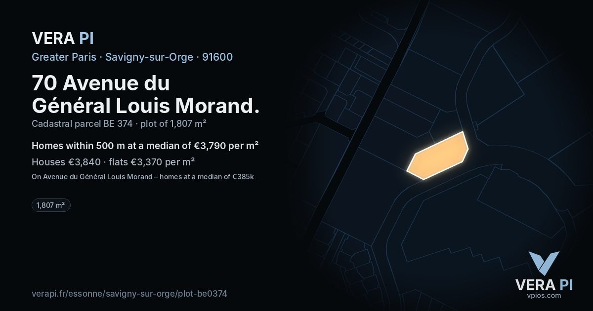 70 Avenue du Général Louis Morand, Savigny-sur-Orge at night – the plot lit, the parcels around coloured by the prices near them
