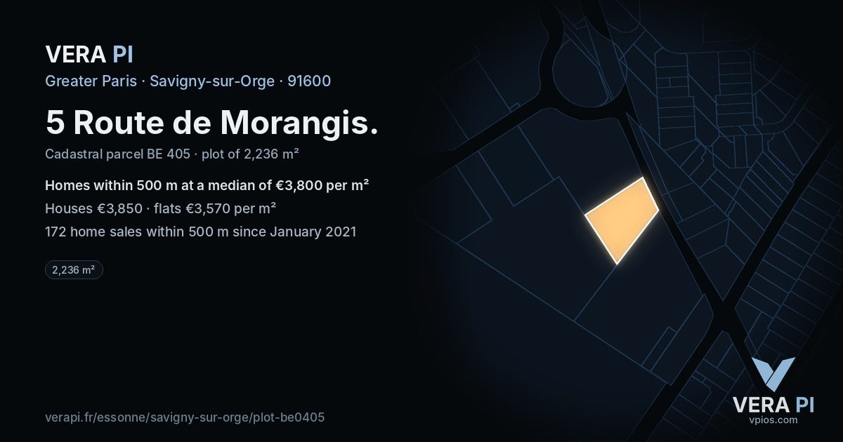 5 Route de Morangis, Savigny-sur-Orge at night – the plot lit, the parcels around coloured by the prices near them