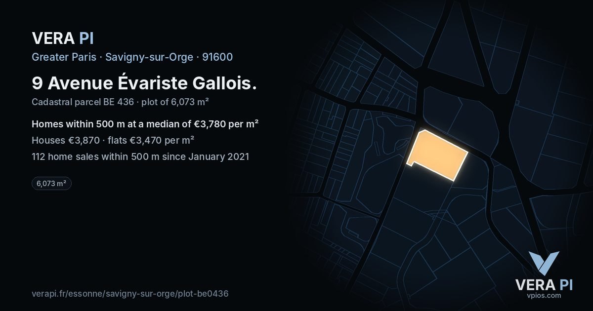 9 Avenue Évariste Gallois, Savigny-sur-Orge at night – the plot lit, the parcels around coloured by the prices near them