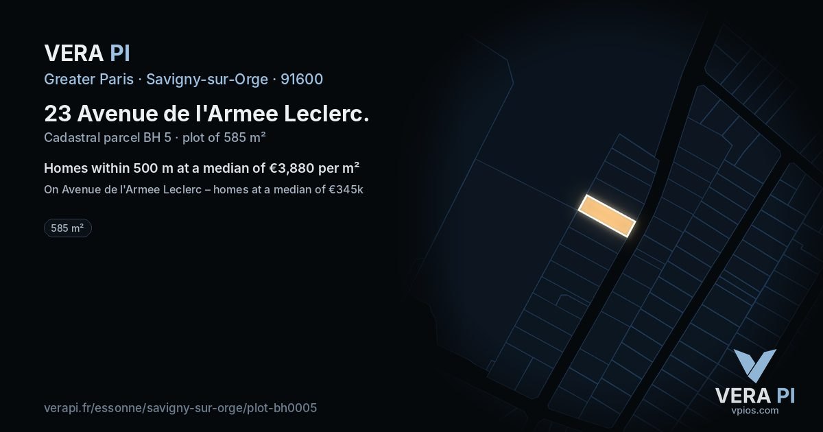 23 Avenue de l'Armee Leclerc, Savigny-sur-Orge at night – the plot lit, the parcels around coloured by the prices near them