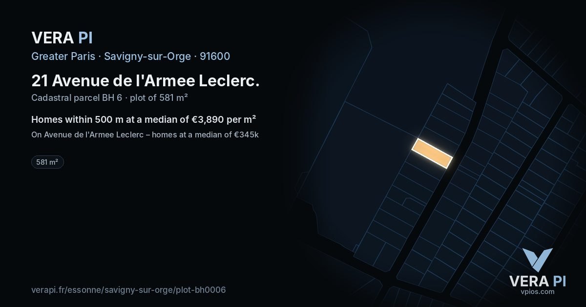 21 Avenue de l'Armee Leclerc, Savigny-sur-Orge at night – the plot lit, the parcels around coloured by the prices near them
