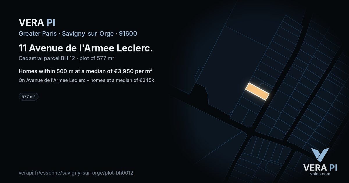 11 Avenue de l'Armee Leclerc, Savigny-sur-Orge at night – the plot lit, the parcels around coloured by the prices near them