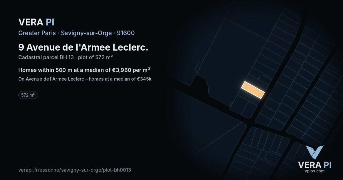 9 Avenue de l'Armee Leclerc, Savigny-sur-Orge at night – the plot lit, the parcels around coloured by the prices near them