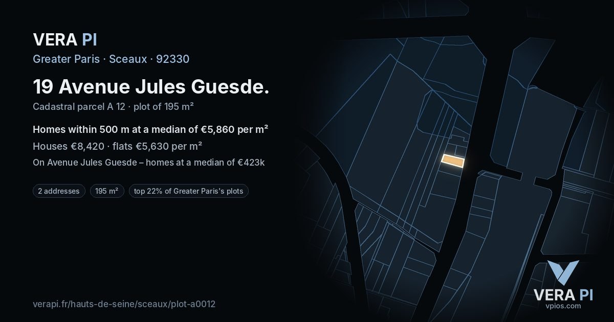 19 Avenue Jules Guesde, Sceaux at night – the plot lit, the parcels around coloured by the prices near them