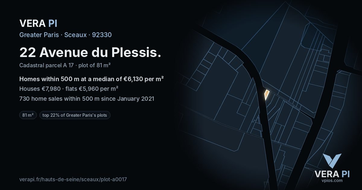 22 Avenue du Plessis, Sceaux at night – the plot lit, the parcels around coloured by the prices near them