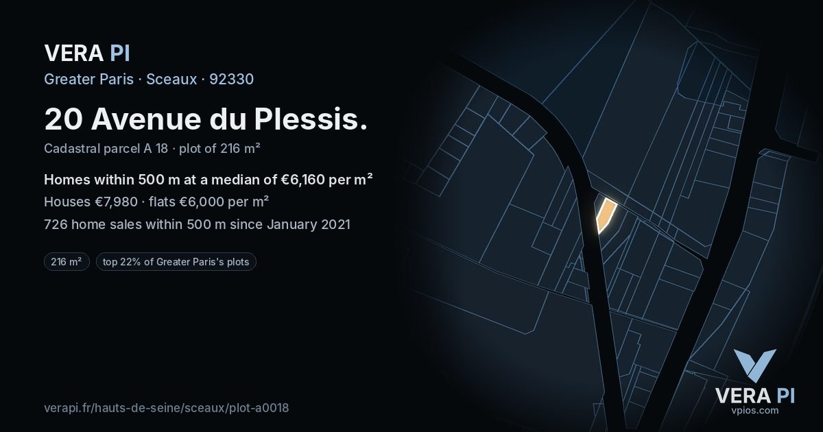 20 Avenue du Plessis, Sceaux at night – the plot lit, the parcels around coloured by the prices near them