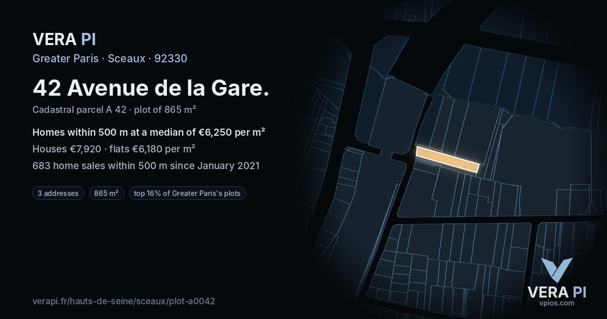 42 Avenue de la Gare, Sceaux at night – the plot lit, the parcels around coloured by the prices near them