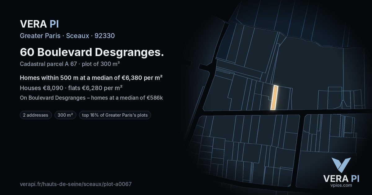 60 Boulevard Desgranges, Sceaux at night – the plot lit, the parcels around coloured by the prices near them