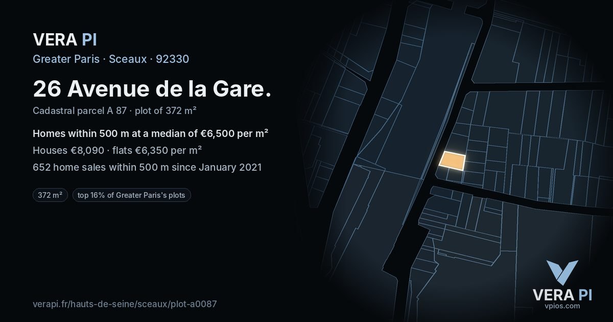 26 Avenue de la Gare, Sceaux at night – the plot lit, the parcels around coloured by the prices near them