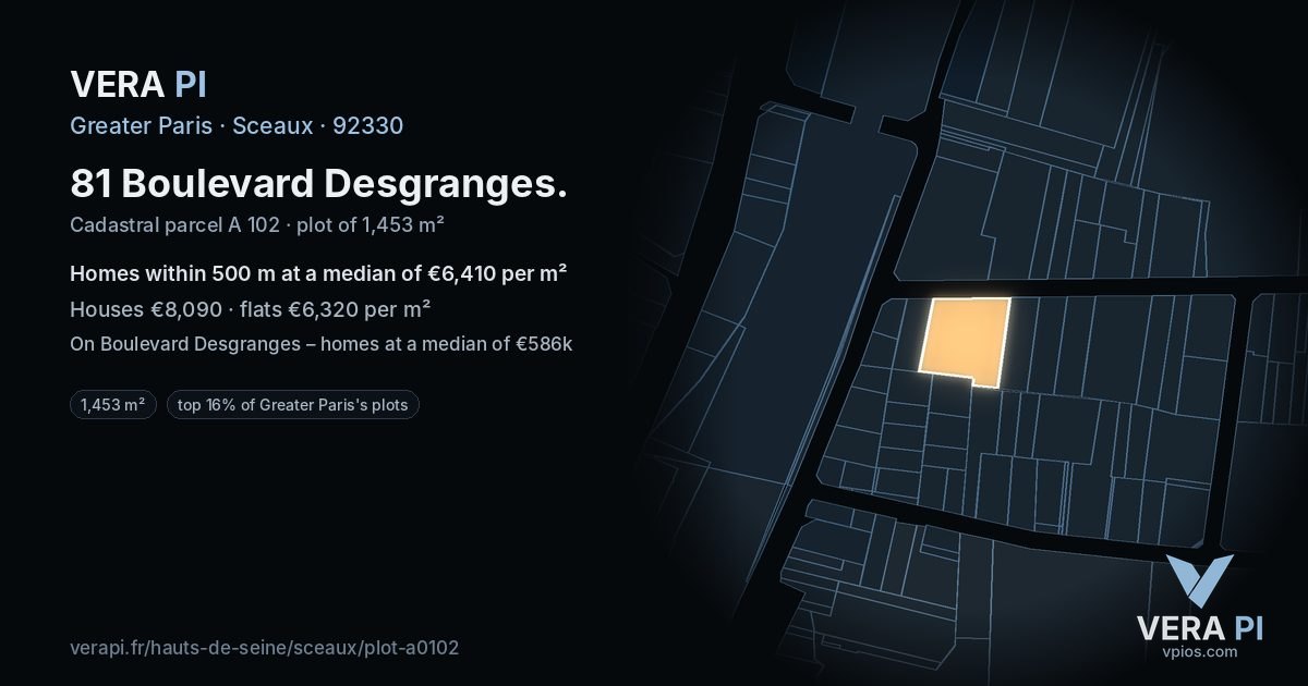 81 Boulevard Desgranges, Sceaux at night – the plot lit, the parcels around coloured by the prices near them