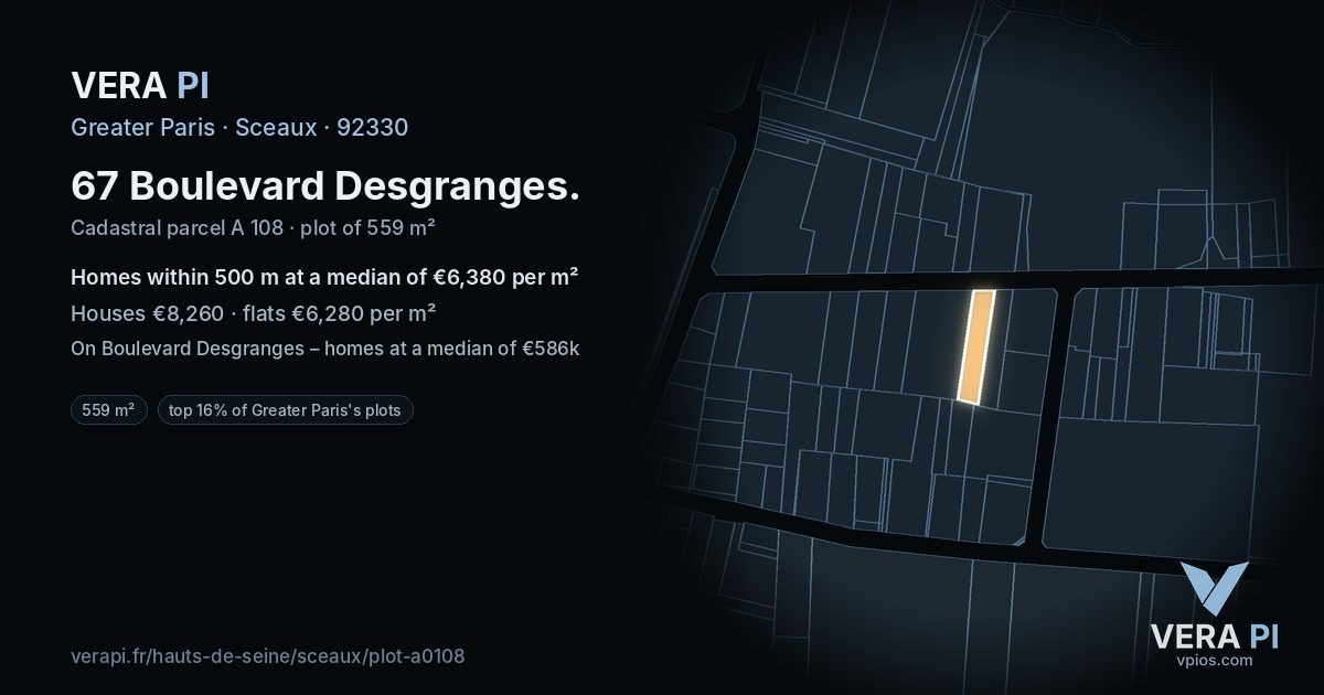 67 Boulevard Desgranges, Sceaux at night – the plot lit, the parcels around coloured by the prices near them