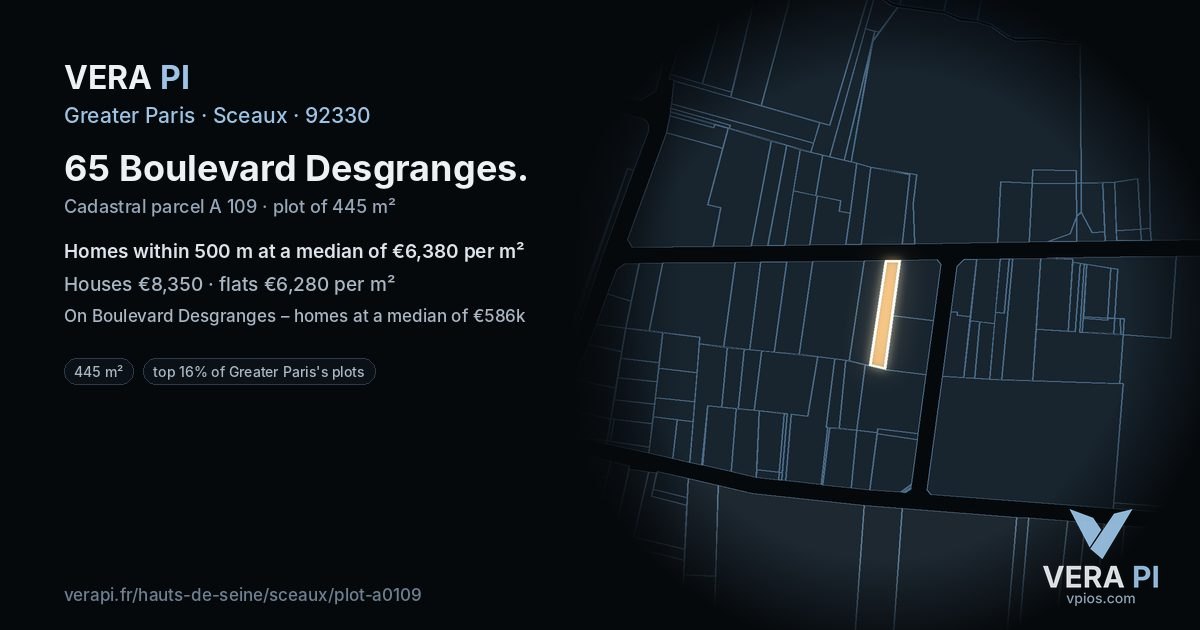 65 Boulevard Desgranges, Sceaux at night – the plot lit, the parcels around coloured by the prices near them