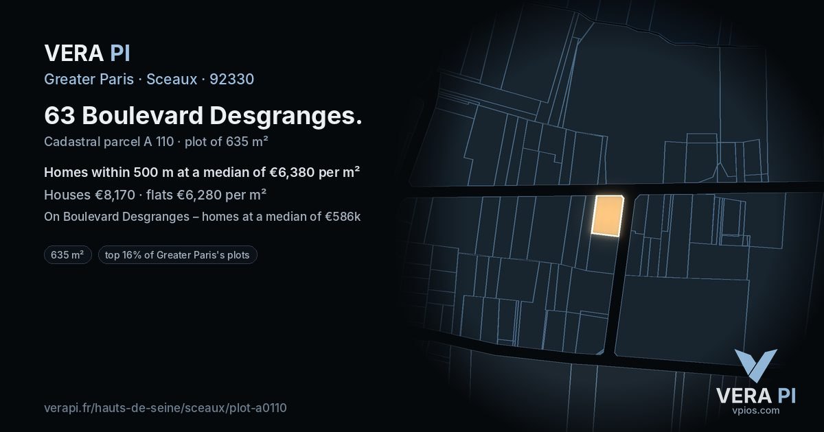 63 Boulevard Desgranges, Sceaux at night – the plot lit, the parcels around coloured by the prices near them