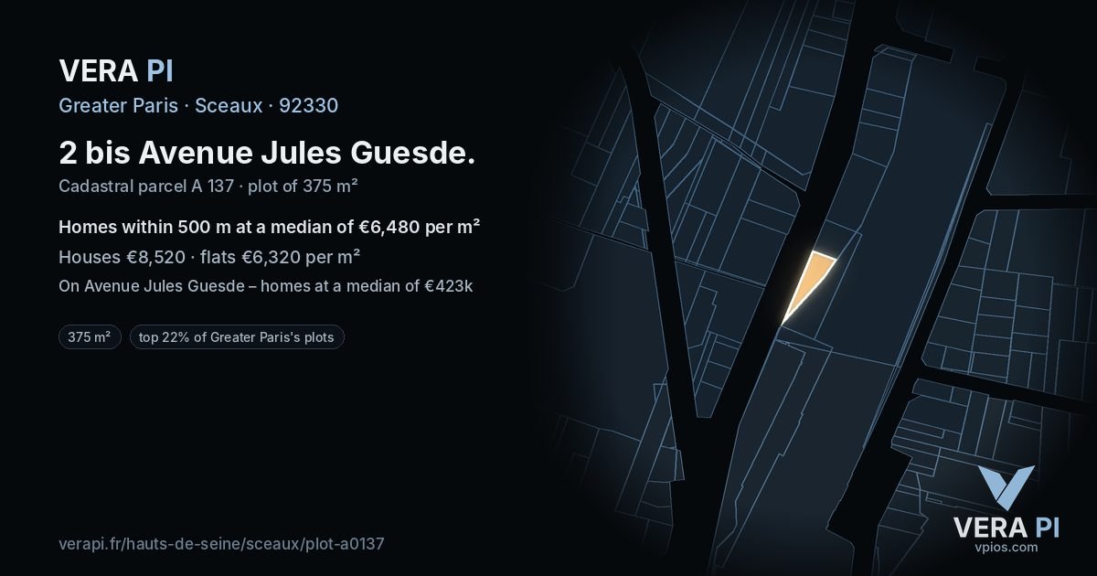 2 bis Avenue Jules Guesde, Sceaux at night – the plot lit, the parcels around coloured by the prices near them