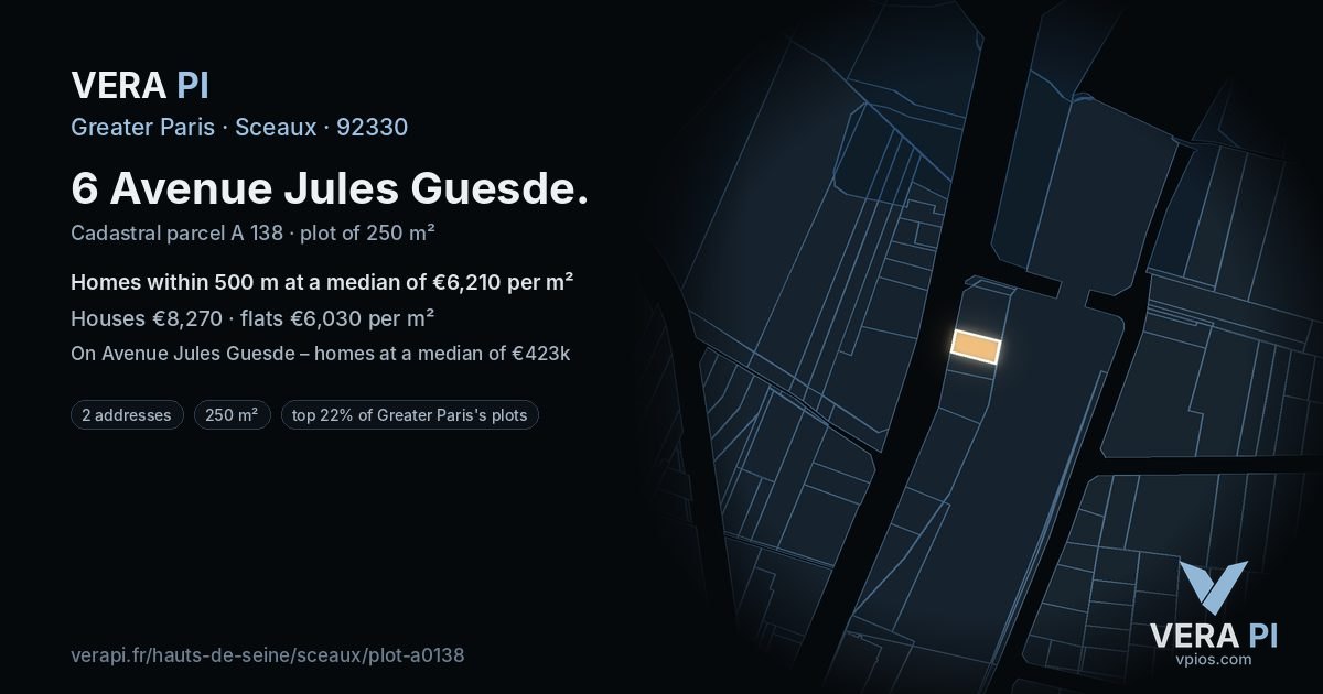 6 Avenue Jules Guesde, Sceaux at night – the plot lit, the parcels around coloured by the prices near them
