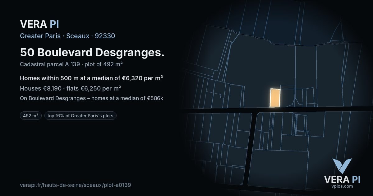 50 Boulevard Desgranges, Sceaux at night – the plot lit, the parcels around coloured by the prices near them